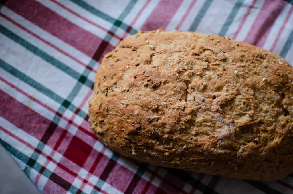 Seedy Bread. A Healthy Multigrain Bread Recipe. Rectangle loaf.