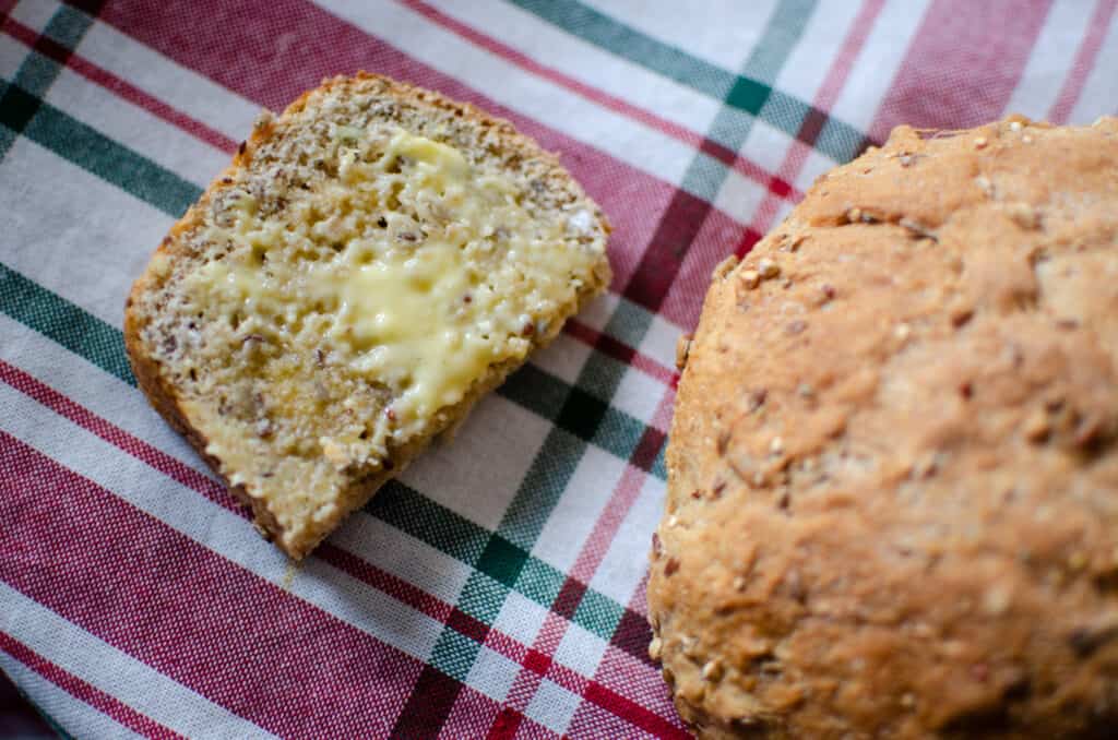 Seedy Bread, a Healthy Wholegrain Bread Recipe, bread with butter